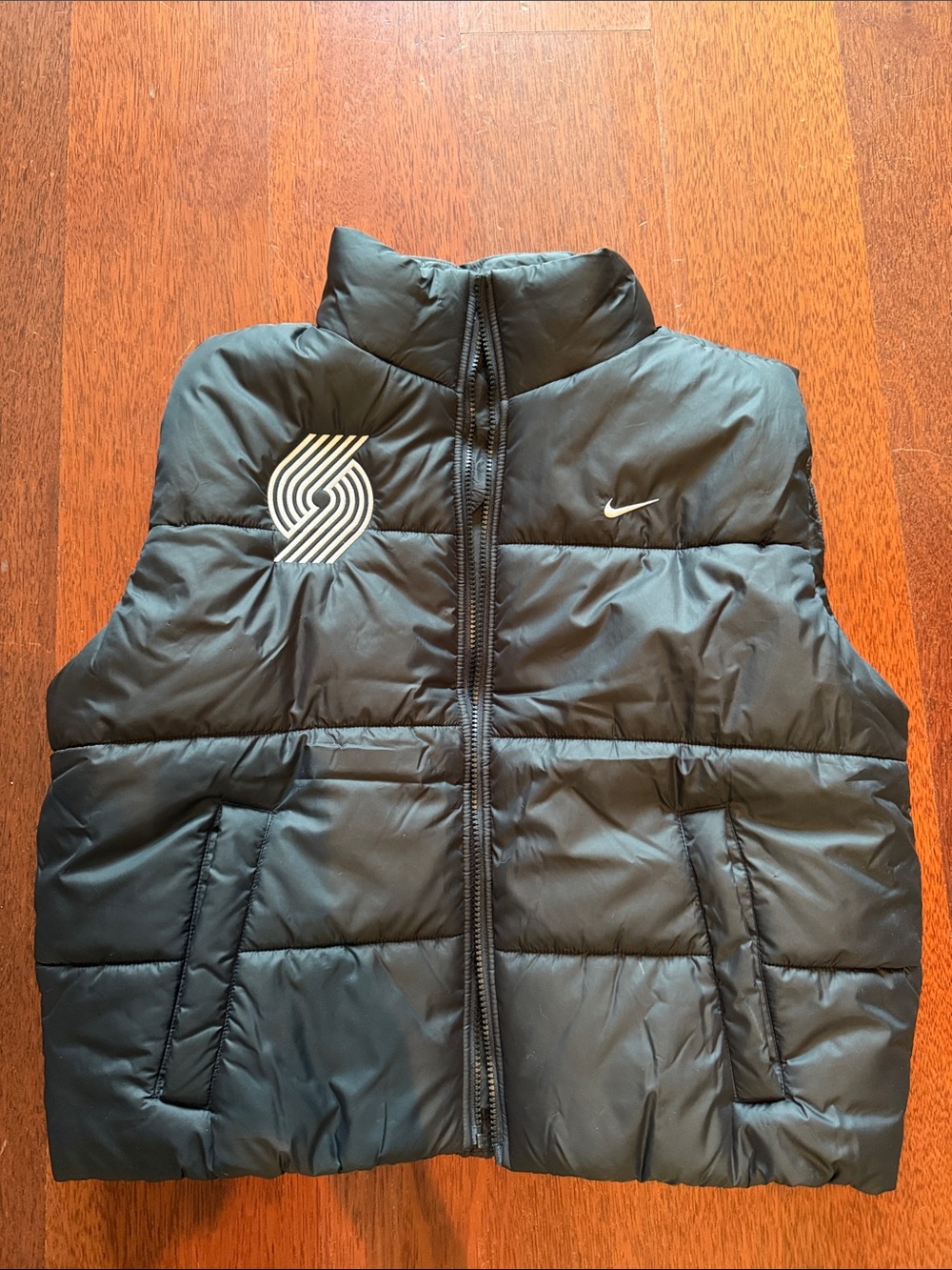 Nike Black Quilted women’s Trail Blazers Puffer Vest with White Logos